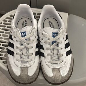 Adidas Kids White and Black Sneakers with Gray Accents